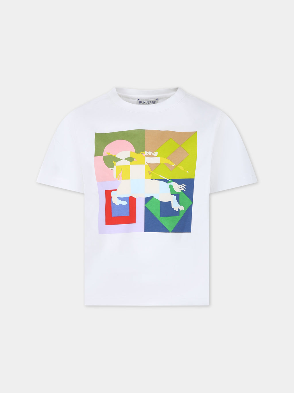 White t-shirt for boy with print and  equestrian knight